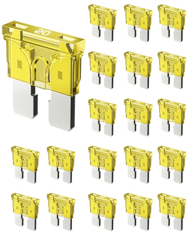 Riseuvo 20 Pcs 20A Standard Car Fuses - 20 AMP Automotive Fuses(ATO/APR/ATS), 32V (12/24V) Blade Fuse for RV/Truck/SUV