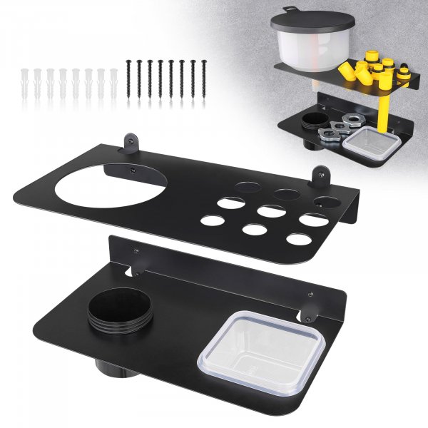 SKYJDM Coolant Funnel Kit Holder Storage Rack Includes 2 Plastic Removable Drip Cups, Wall Mount Fluid Drain Funnel Kit Organizer Bracket for Enclosed Race Trailers, Automotive Garage Shop, Black