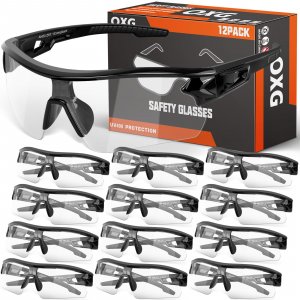 OXG 12 Pack Clear Safety Glasses for Men, ANSI Z87.1 Protective Eyewear
