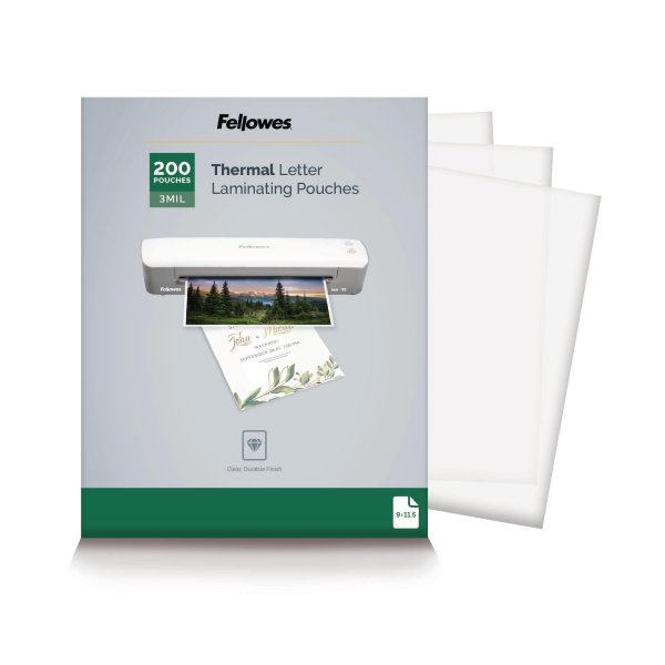 Fellowes Thermal Laminating Sheets, 3mil Letter Size Pouches, 9 x 11.5, 200 Pack, Clear (5743401)
