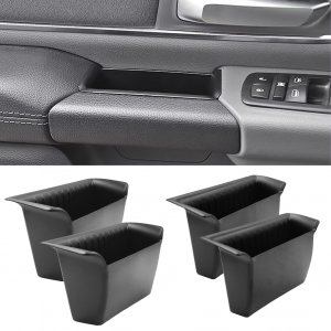 TTCR-II for Ram 1500 Door Side Organizer Tray 2019 2020 2021 2022 2023 2024 2025 2026, for Ram 1500 Door Pocket Insert 4 Pcs with White-Lines Mats (Does not fit 2500 3500)