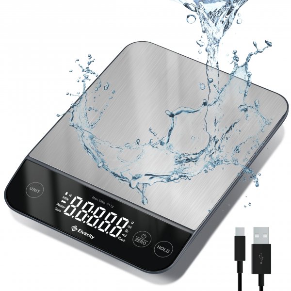 Etekcity 22lb Food Kitchen Scale, USB Rechargeable, IPX6 Waterproof