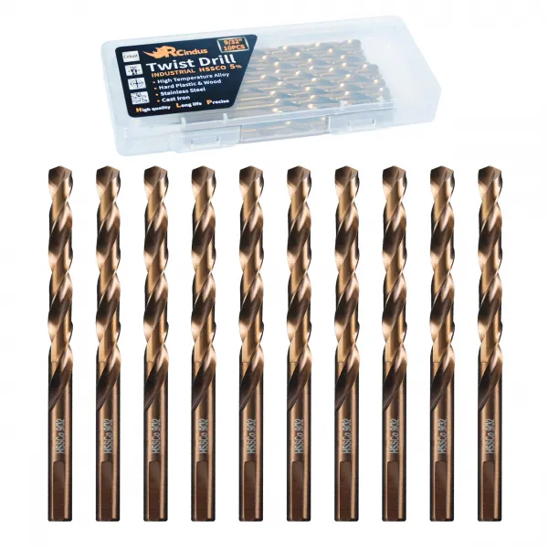 RCINDUS (10PCS) 9/32" Cobalt Drill Bit, HSS M35 Metal Drill Bits for Steel, Stainless Steel, Cast Iron, Hard Plastic and Wood
