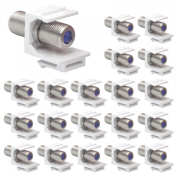 VCE Coax Keystone Jack Insert 3GHz Coaxial Cable Connector, F-Type RG6 Cable Extender Female to Female for Wall Plate and Patch Panel, Nickel-Plated, 20-Pack