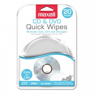 Maxell CD & DVD Quick Wipes, Removes Dirt & Smudges, 20 Pack