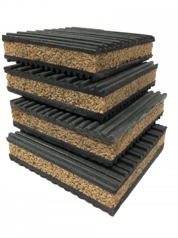4 Pack of Anti Vibration Pads 4" x 4" x 7/8" Rubber/Cork Vibration isolation pads