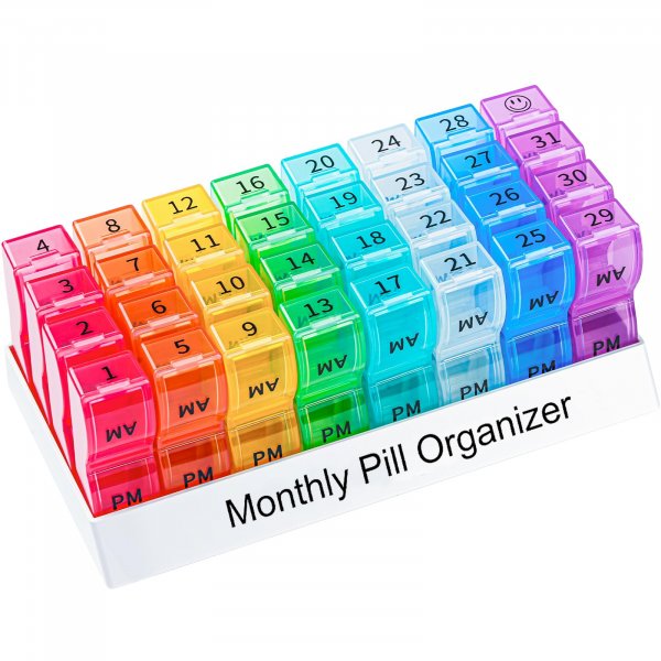Colorwing Monthly Pill Organizer 2 Times a Day，Compact Pill Case