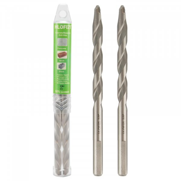 HLOFIZI 1/2" x 6" Masonry Drill Bits 1/2 inch Concrete Hammer Drill Bits Carbide Tipped, for Cement, Brick, Stone, 2 Pack