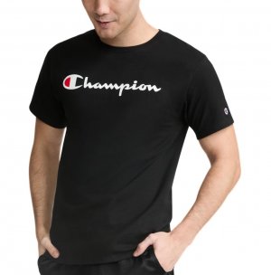 Champion Men's Graphic Short Sleeve T-Shirt, Standard Fit, Classic Script Logo, Midweight 100% Cotton, Black - Classic Script Logo, X-Large
