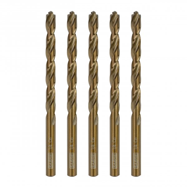 Sabre Tools 1/4 Inch Cobalt Drill Bits 5pcs Heavy-Duty Metal Drill Bit Set for Steel, Cast Iron (1/4" x 4")