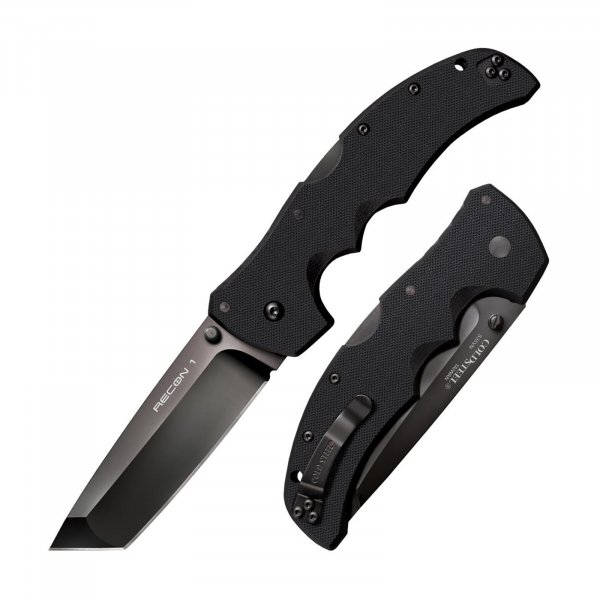 Cold Steel Recon 1 4" Tanto Point Plain Blade 5.375" G-10 Handle Tactical Folding Knife w/Tri-Ad Lock, Ambidextrous Pocket/Belt Clip