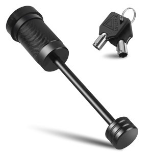 METOWARE Trailer Tongue Coupler Lock 1/4" Dia, 3-1/2" Span, Trailer Hitch Lock for Latch-Type Coupler, Black Trailer Pin Lock for Towing Trailer RV Car Boat Truck (1 Pack)