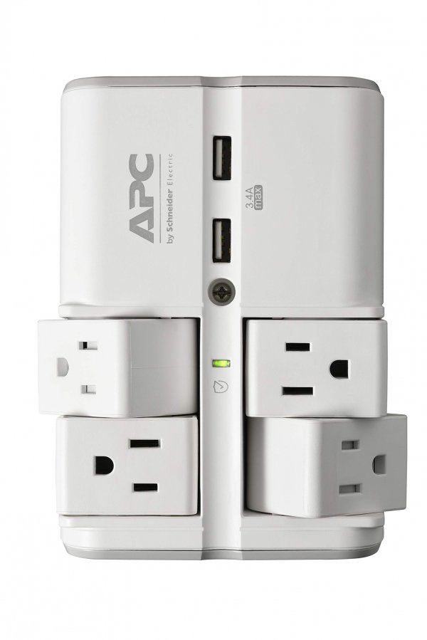 APC PE4WRU3 Essential SurgeArrest® 4-Rotating-Outlets Wall Tap w/2 USB Ports