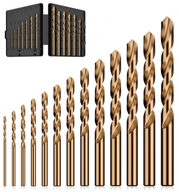 MACXCOIP 13Pcs(1/16"-1/4") Cobalt Drill Bit Set M35 HSS Jobber Length