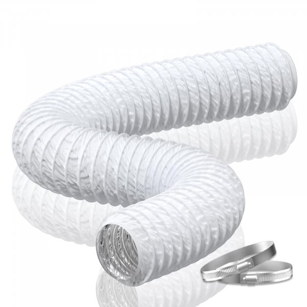 Hon&Guan 5 Inch Duct - 16 FT White PVC and Aluminum Flexible Ducting for Heating Cooling Ventilation and Exhaust with 2 Clamps