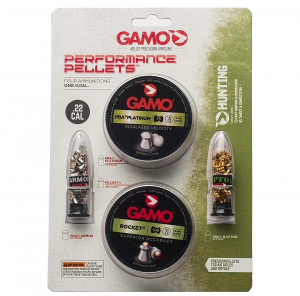 Gamo 63209285554 Combo Pack Performance 22c Platinum/Armor Pba/Raptor Pba/Rocket