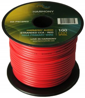 Harmony Audio HA-PW16RED Primary Single Conductor 16 Gauge Red Power or Ground Wire Roll 100 Feet Cable for Car Audio/Trailer/Model Train/Remote