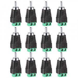 Iskueal RCA Plugs for Speaker Wire, RCA to AV Screw Terminal Connector, Phono RCA Male Plug Solderless Converter Audio/Video Speaker Wire Connectors Solderless Adapter(12 Pack)