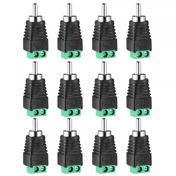 Iskueal RCA Plugs for Speaker Wire, RCA to AV Screw Terminal Connector, Phono RCA Male Plug Solderless Converter Audio/Video Speaker Wire Connectors Solderless Adapter(12 Pack)