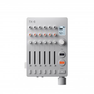 teenage engineering TX–6 portable and rechargeable 6 stereo channel mixer, usb audio interface and sound card, 8 hour battery life, built-in effects, ble and usb midi, iOS compatible