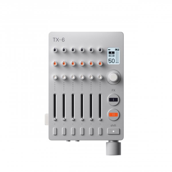 teenage engineering TX–6 portable and rechargeable 6 stereo channel mixer, usb audio interface and sound card, 8 hour battery life, built-in effects, ble and usb midi, iOS compatible