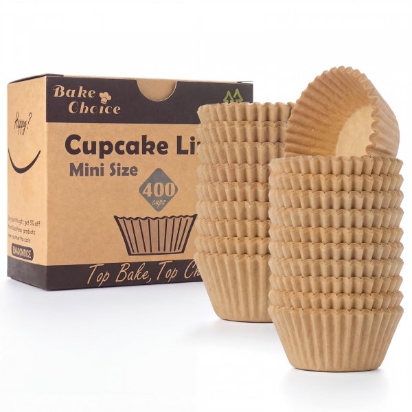 Bake Choice Non-Stick 400pcs Mini Cupcake Liners for Baking, Natural parchment muffin liners for Mini Muffin Pan, Cupcake Pan, Food Grade, Non Stick, Greaseproof