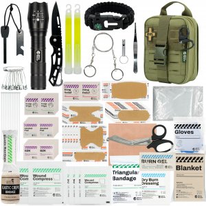 RHINO RESCUE Survival First Aid Kit for Hiking, Backpacking Ranger Green