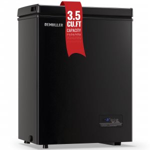 DEMULLER Deep Freezer Chest 3.5 Cubic Feet Freezers with Temperature Display Panel Mini Freezer with Removable Basket Suitable for Apartment Garage Dorm BLACK