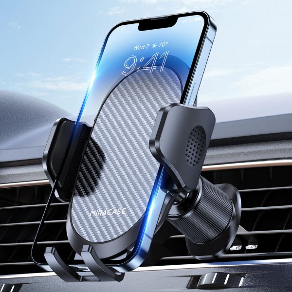 Miracase Phone Holders for Your Car with Metal Hook Clip, Air Vent Cell Phone Stand Car Mount, Universal Automobile Cradle for Garmin GPS Fit iPhone Android and All Smartphones, Dark Black