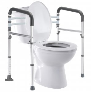 Lianjindun Toilet Safety Rails (350 lb), Adjustable Toilet Frame for Elderly, Seniors, Handicap & Disabled, Foldable Handicap Toilet Handles Fit Any Toilets (Gray)