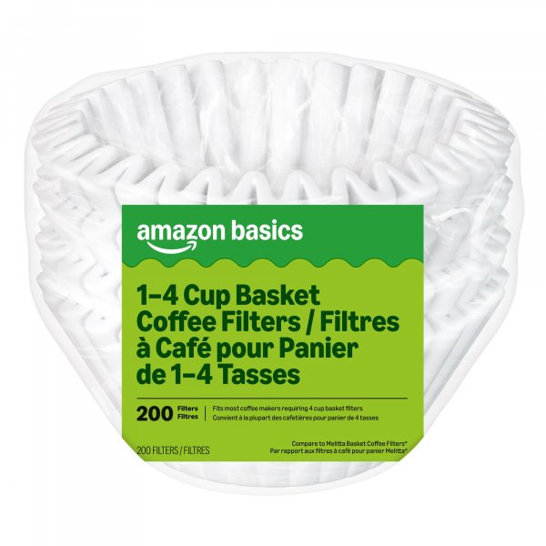 Amazon Basics Basket Coffee Filters for 1-4 Cup Coffee Makers, White, 200 Count