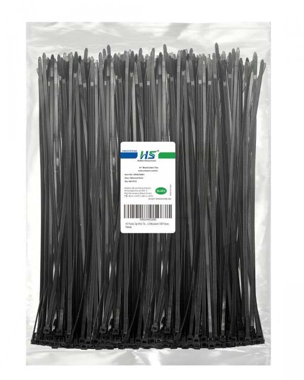 HS Plastic Zip Wire Ties Black Nylon Cable Zip Ties for Fencing Travel Outdoor Purpose, Cable Ties 14 Inch 50 LBS UV Resistant 500 Pieces