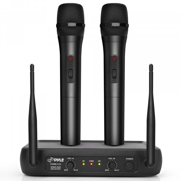 Pyle PDWM2135 VHF Fixed Frequency Wireless Microphone System w/ 2 Handheld Mics