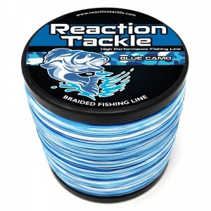 Reaction Tackle Braided Fishing Line - Pro Grade Power Performance for Saltwater or Freshwater Fish - Colored Fishing Line Braid for Extra Visibility - Blue Camouflage 20 Lb (300 Yards)
