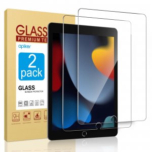 apiker 2 Pack Screen Protector for iPad 9th 8th 7th Generation 10.2 Inch, Tempered Glass Film for iPad 9 8 7 (2021/2020/2019), Case Friendly, Apple Pencil Compatible, High Response