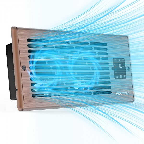 Hisummer Register Booster Fan for 4 x 10 Floor Vent Duct Openings, 150 CFM Airflow, 17 dB Quiet, 3s Thermostat Sensor, 10-Speed AC Vent Booster Fan with Remote, Easy Install (Oil-Rubbed Bronze)