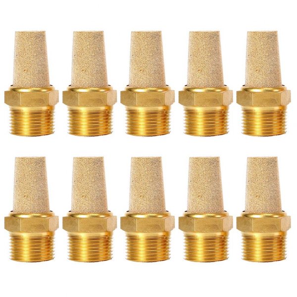 Quickun Air Pneumatic Mufflers, 1/4" Male Thread Sintered Bronze Exhaust Muffler Silencer (Pack of 10)