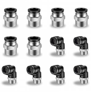 CNAODUN 12 Pcs Push to Connect Fittings 1/2 Inch Tube OD x 1/2 Inch NPT Thread Pneumatic Male Straight and Elbow Quick Connect Air line fittings