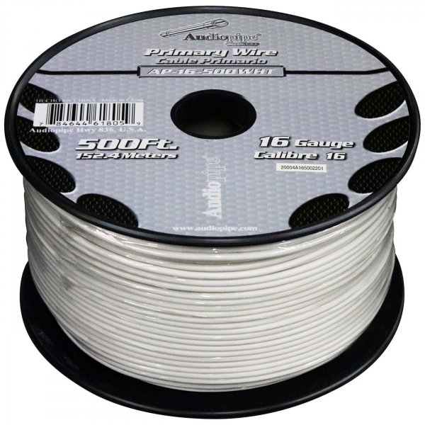 Audiopipe AP16500WH 16 Gauge 500Ft Primary Wire White