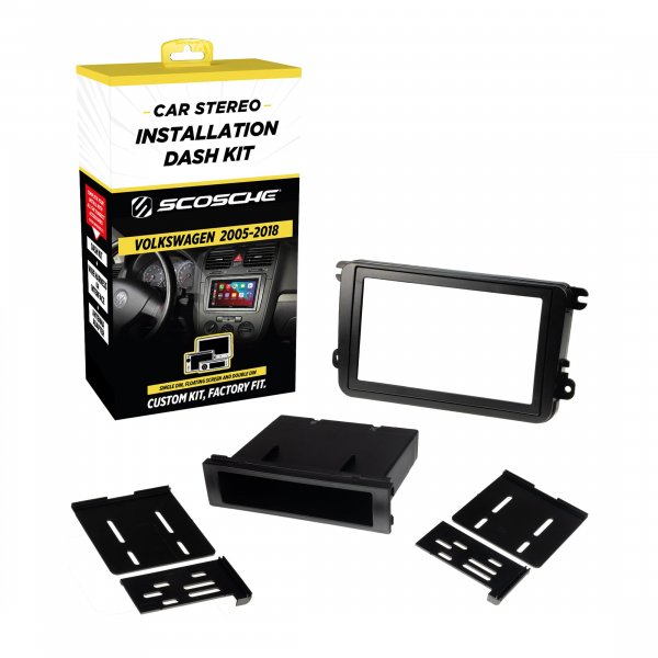 Scosche VW2317AB Double DIN or Single DIN + Pocket Radio Install Dash Kit Compatible with Select 2005-18 Volkswagen Vehicles - Aftermarket Car Stereo Installation - See Guide in Images for Vehicle Fit