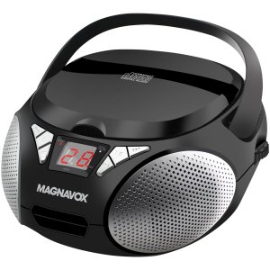 Magnavox Portable Top Loading CD Boombox with AM/FM Stereo Radio in Black | CD-R/CD-RW Compatible | LED Display | AUX Input | Programmable CD Player | 1.6 watts of Audio
