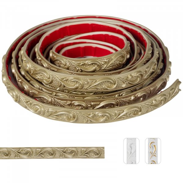 Zefuriam 0.8" x16.4FT Champagne Gold Crown Molding Trim - Peel and Stick 3D Floral Wall Trim for Mirror Frames, Furniture & Ceiling Decor (Self-Adhesive PVC)
