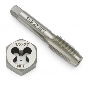 1/8"-27 NPT Tap and Die Set – GCr15 Alloy Steel Pipe Thread Tap and Hex Die Combo, Taper Thread Repair Tool for Conical Pipe Fittings