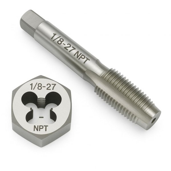 1/8"-27 NPT Tap and Die Set – GCr15 Alloy Steel Pipe Thread Tap and Hex Die Combo, Taper Thread Repair Tool for Conical Pipe Fittings