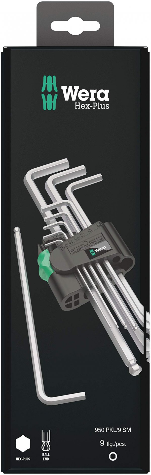 Wera 05073391001 950/9 Hex-Plus 1 SB L-key set, metric, chrome-plated, 9 pieces