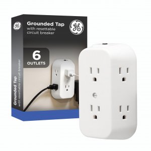GE 56575 6-Outlet Grounded Wall Tap with Transformer/Resettable Circuit