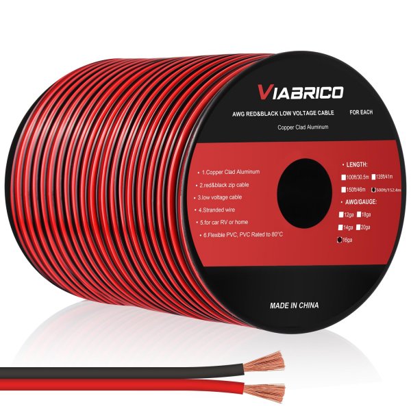VIABRICO 500FT 16 Gauge Wire, 16AWG Automotive Wire 2 Conductor 12V Cable