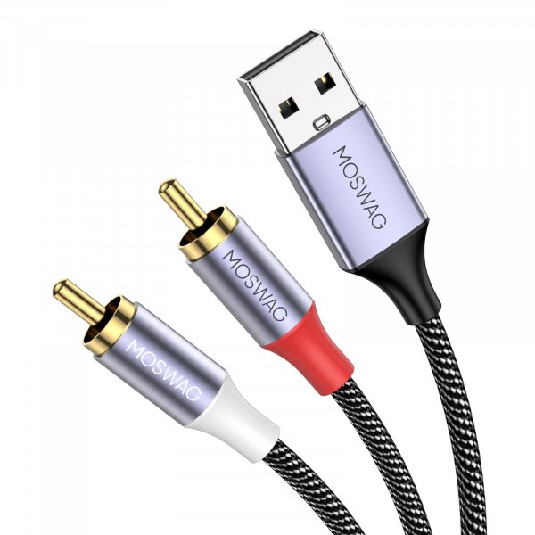 MOSWAG USB to RCA Audio Cable, USB 2.0 Male to 2 RCA Male Stereo Audio Cable Converter, Nylon Braided USB to RCA Adapter for PC, Laptop, DVD Player, Speaker, Power Amplifier 3.28FT/1Meter