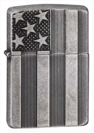 Zippo 28974 Windproof Lighter U.S. Flag, Armor Case,  Slilver Plate Finish