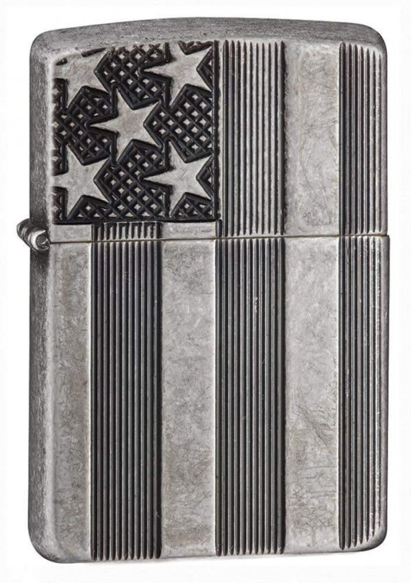 Zippo 28974 Windproof Lighter U.S. Flag, Armor Case,  Slilver Plate Finish
